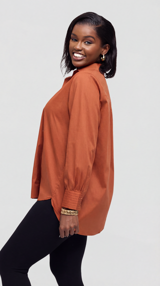 Safari by Vivo Pintuck Shirt in Cotton - Rust