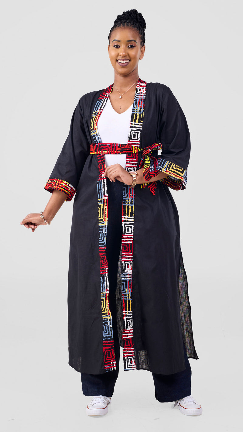 Safari Tafari High Slit Kimono - Black / Kala Print