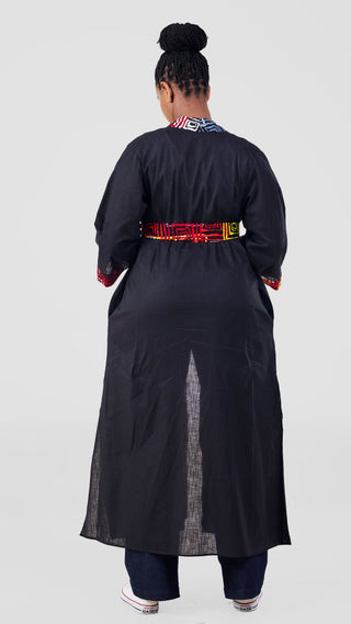 Safari Tafari High Slit Kimono - Black / Kala Print
