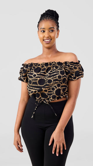 Safari Tafari Off Shoulder Crop Top - Black Brown Shade C