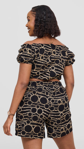 Safari Tafari Off Shoulder Crop Top - Black Brown Shade C