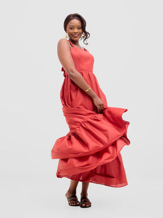 Safari Kikoy Tie Back Maxi Dress - Dark Red - Shopzetu