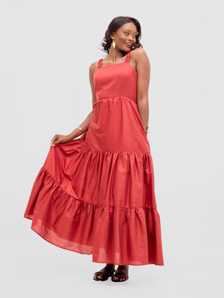Safari Kikoy Tie Back Maxi Dress - Dark Red