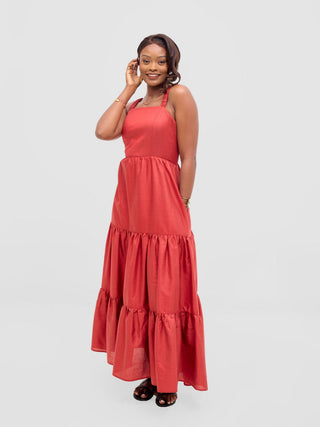 Safari Kikoy Tie Back Maxi Dress - Dark Red
