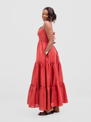 Safari Kikoy Tie Back Maxi Dress - Dark Red