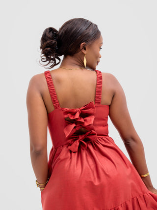 Safari Kikoy Tie Back Maxi Dress - Dark Red