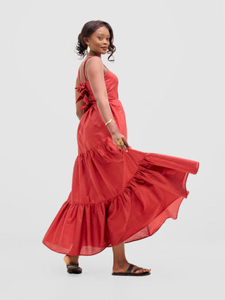 Safari Kikoy Tie Back Maxi Dress - Dark Red