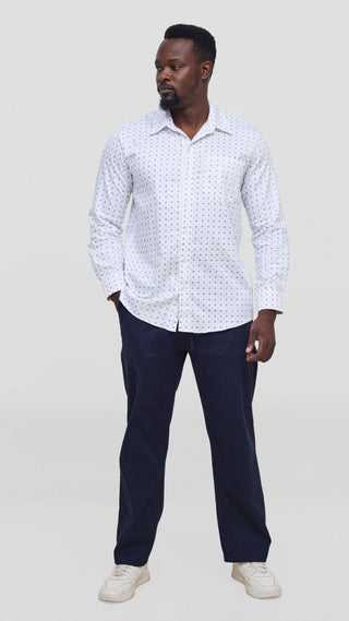 Safari By Vivo Mens Cotton Long Sleeve Shirt - White / Navy Print