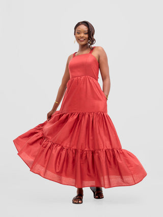 Safari Kikoy Tie Back Maxi Dress - Dark Red