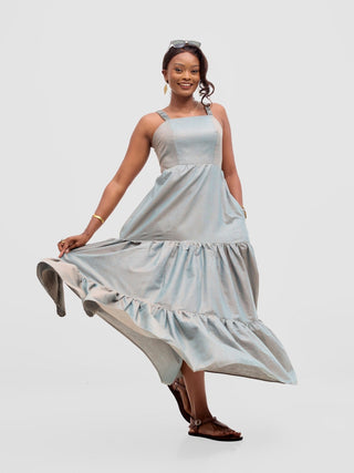 Safari Kikoy Tie Back Maxi Dress - Frost - Shopzetu