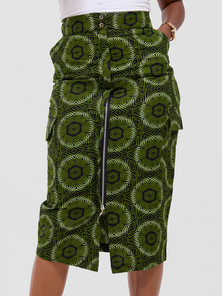Safari Savannah Front Slit Midi Skirt - Ashai Print