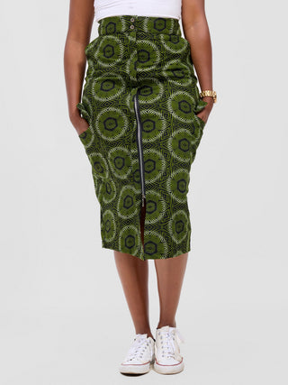 Safari Savannah Front Slit Midi Skirt - Ashai Print
