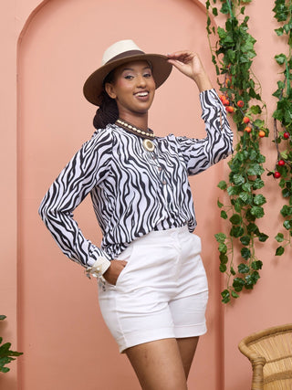 Safari Chui Placket Top - Marara Print - Shopzetu