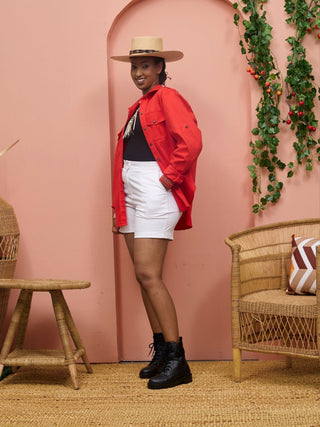 Safari Chui Heavy Shirt - Red - Shopzetu