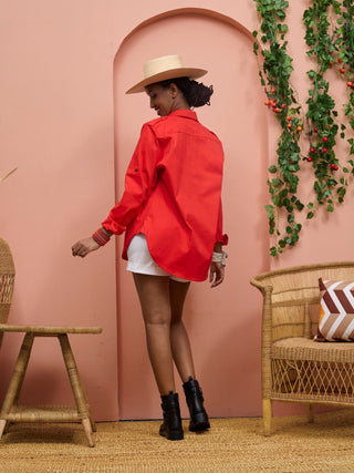 Safari Chui Heavy Shirt - Red - Shopzetu