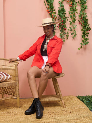 Safari Chui Heavy Shirt - Red - Shopzetu