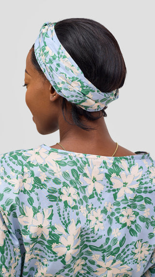 Safari by Vivo Cotton Wide Drawstring Kaftan - Light Blue / Green Print