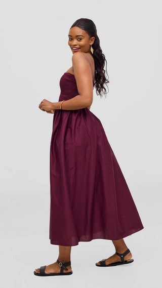 Safari by Vivo Zehra Shirred Midi Dress - Mulberry