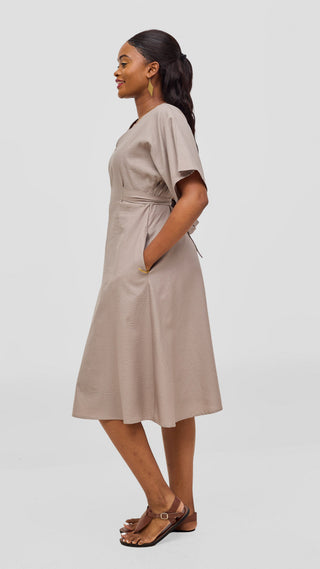 Safari by Vivo Zehra Tie Waist Kimono Dress - Taupe