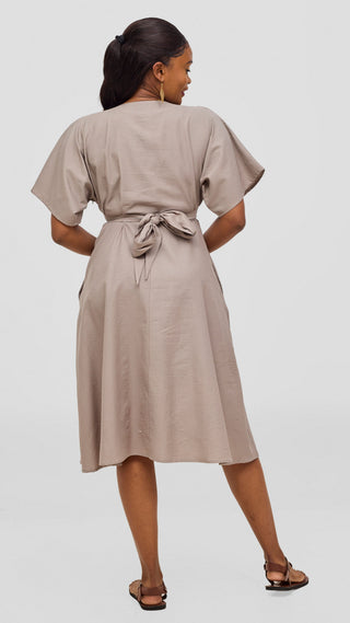 Safari by Vivo Zehra Tie Waist Kimono Dress - Taupe