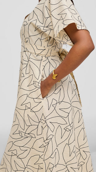 Safari by Vivo Zehra Tie Waist Kimono Dress - Cream / Black Print