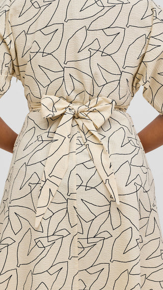 Safari by Vivo Zehra Tie Waist Kimono Dress - Cream / Black Print