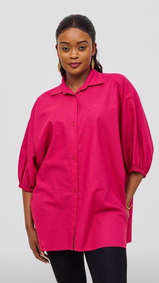 Safari by Vivo Zehra Extra Wide Linen Shirt - Pink