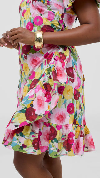 Safari by Vivo Cotton Wrap Dress - Yellow / Pink Print