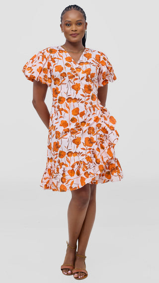 Safari by Vivo Cotton Wrap Dress - Light Peach / Orange Print