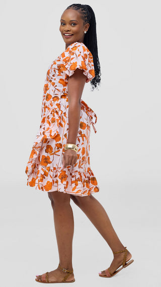 Safari by Vivo Cotton Wrap Dress - Light Peach / Orange Print