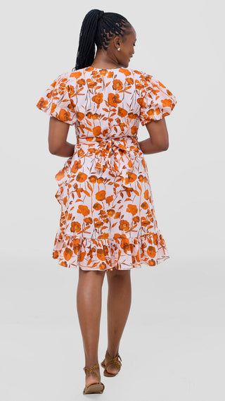 Safari by Vivo Cotton Wrap Dress - Light Peach / Orange Print