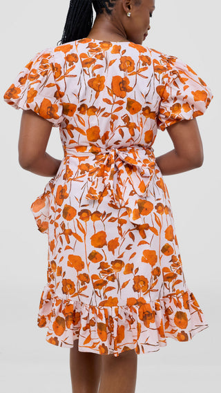 Safari by Vivo Cotton Wrap Dress - Light Peach / Orange Print