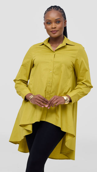 Safari by Vivo Zehra Cotton High Low Shirt - Light Olive