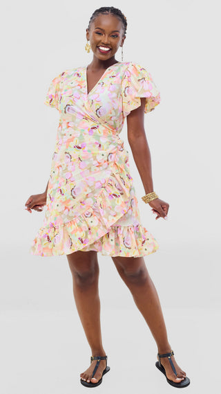 Safari by Vivo Cotton Wrap Dress - Olive / Peach Print
