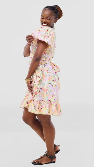 Safari by Vivo Cotton Wrap Dress - Olive / Peach Print