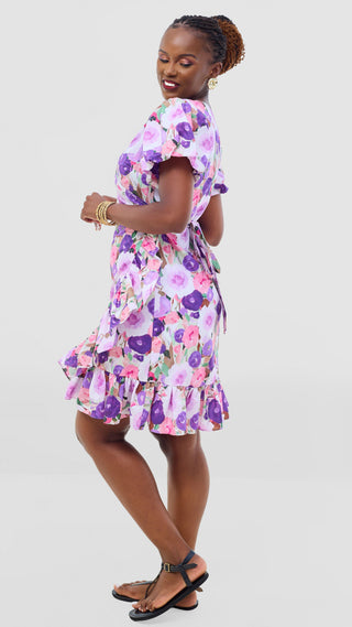 Safari by Vivo Cotton Wrap Dress - Lilac / Brown Print