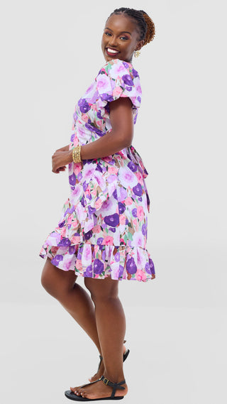 Safari by Vivo Cotton Wrap Dress - Lilac / Brown Print