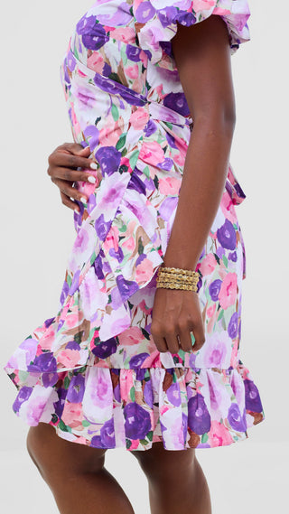 Safari by Vivo Cotton Wrap Dress - Lilac / Brown Print