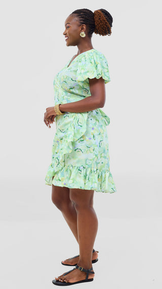 Safari by Vivo Cotton Wrap Dress - Mint / Dark Green Print