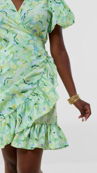 Safari by Vivo Cotton Wrap Dress - Mint / Dark Green Print