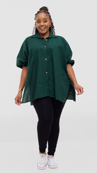 Safari by Vivo Zehra Extra Wide Linen Shirt - Dark Green