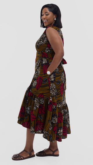 Safari Savannah Kitenge  Midi Wrap Dress - Sipo Print