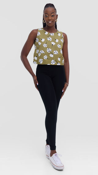 Safari by Vivo Zehra Sleeveless Boxy Top - Olive / White Print