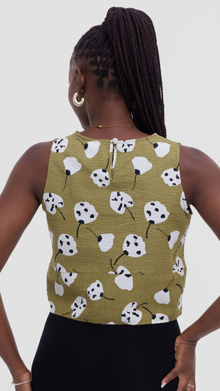 Safari by Vivo Zehra Sleeveless Boxy Top - Olive / White Print