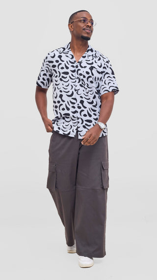 Shiv & Shikie X Safari Printed Short Sleeve Shirt - Grey / Black Ezi Print