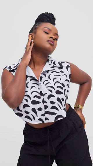 Shiv & Shikie X Safari Faux Collar Printed Shirt - Grey/Black Ezi Print