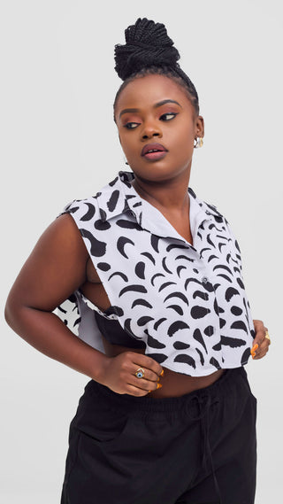 Shiv & Shikie X Safari Faux Collar Printed Shirt - Grey/Black Ezi Print