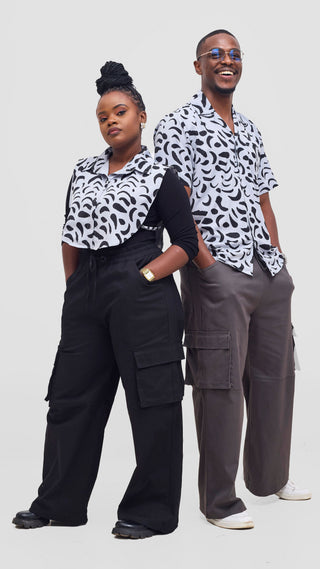 Shiv & Shikie X Safari Faux Collar Printed Shirt - Grey/Black Ezi Print