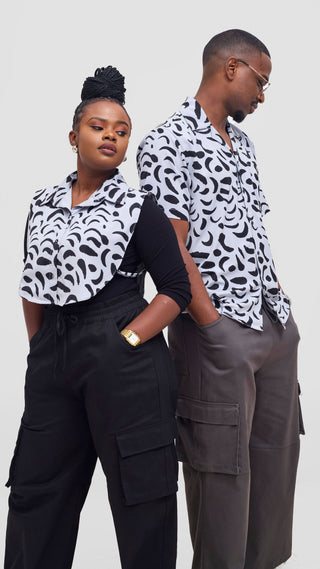Shiv & Shikie X Safari Printed Short Sleeve Shirt - Grey / Black Ezi Print