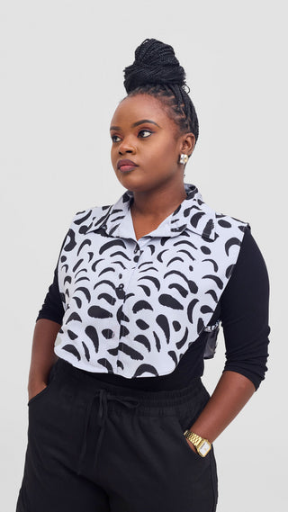 Shiv & Shikie X Safari Faux Collar Printed Shirt - Grey/Black Ezi Print